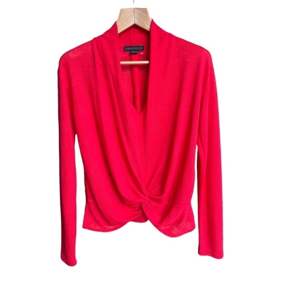 Sanctuary Women’s Cherry Red Gathered Knot Soft Knit Plunge Neck Sweater, Small - Picture 1 of 10